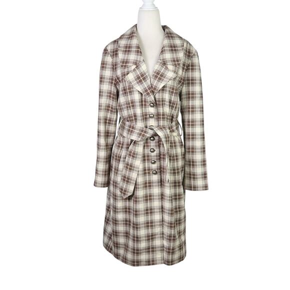 BB Dakota Brown and Cream Plaid Wool Blend Mid Length Coat XL - Picture 1 of 6